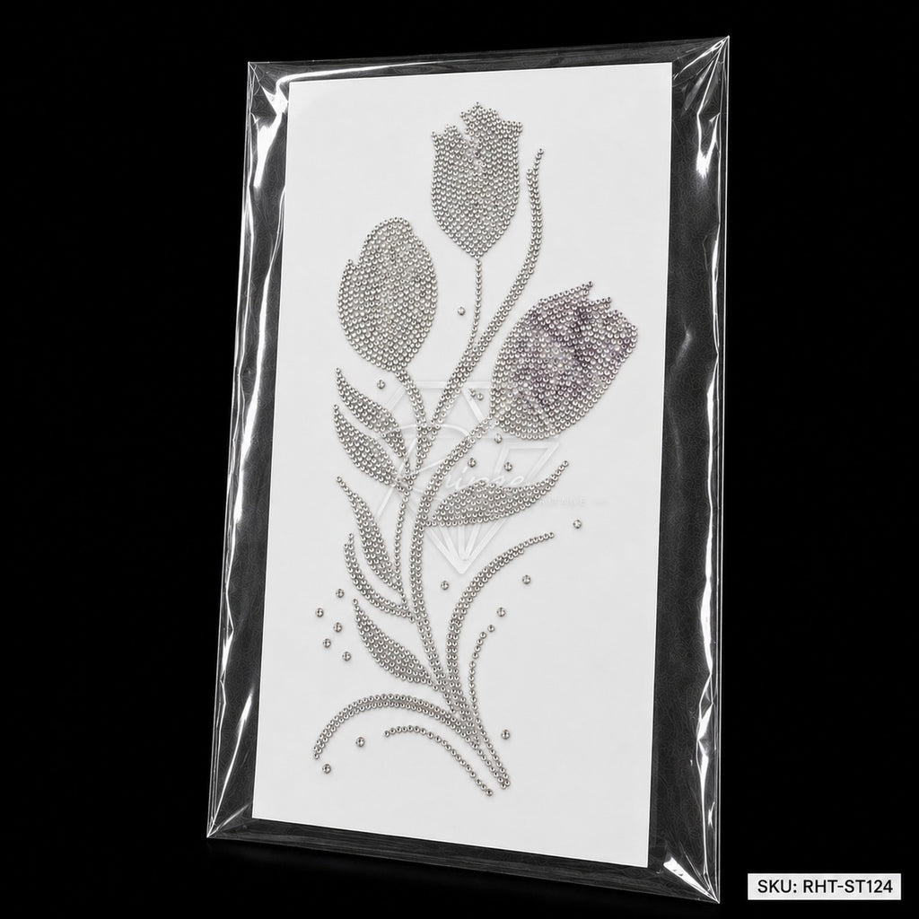 Triple Tulip Rhinestone Hotfix Sticker | Silver Iron-On Transfer for Men's Shirts