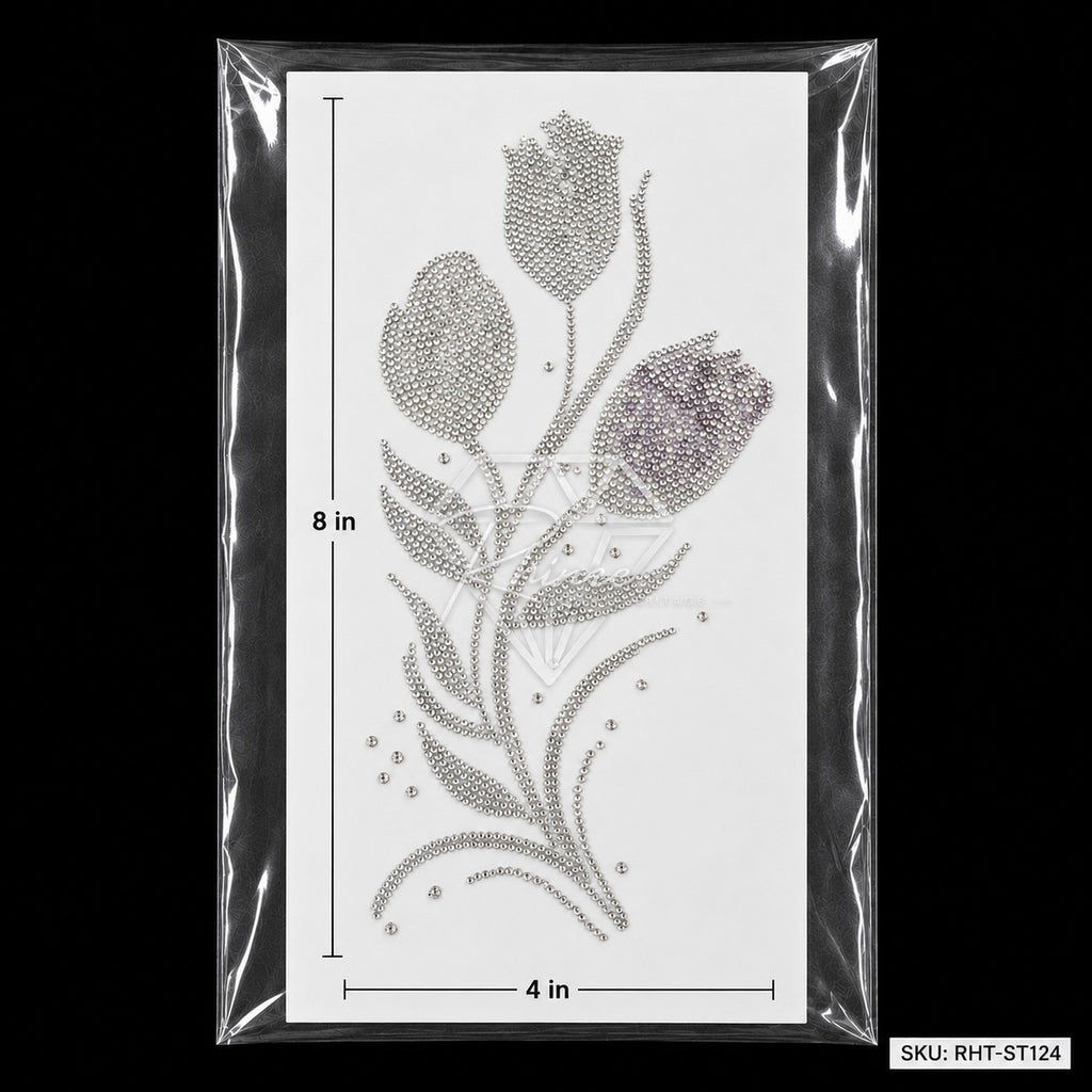 Triple Tulip Rhinestone Hotfix Sticker | Silver Iron-On Transfer for Men's Shirts