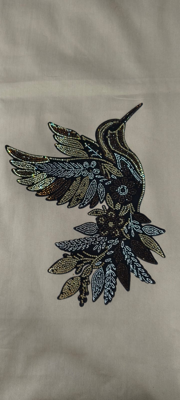 Hummingbird & Floral Rhinestone Heat Transfer Sticker with Flock – 4SS Hotfix Iron-On Stone Sheet