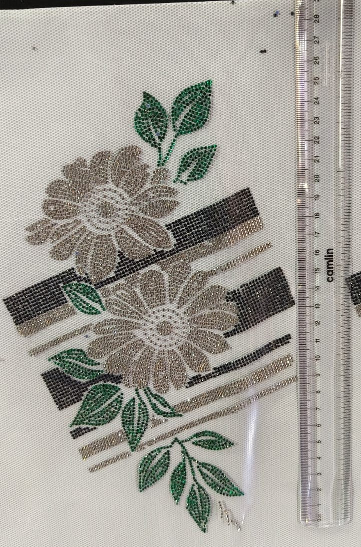 Floral Bouquet with Stripes Rhinestone Heat Transfer Sticker – 4SS Hotfix Iron-On Stone Sheet