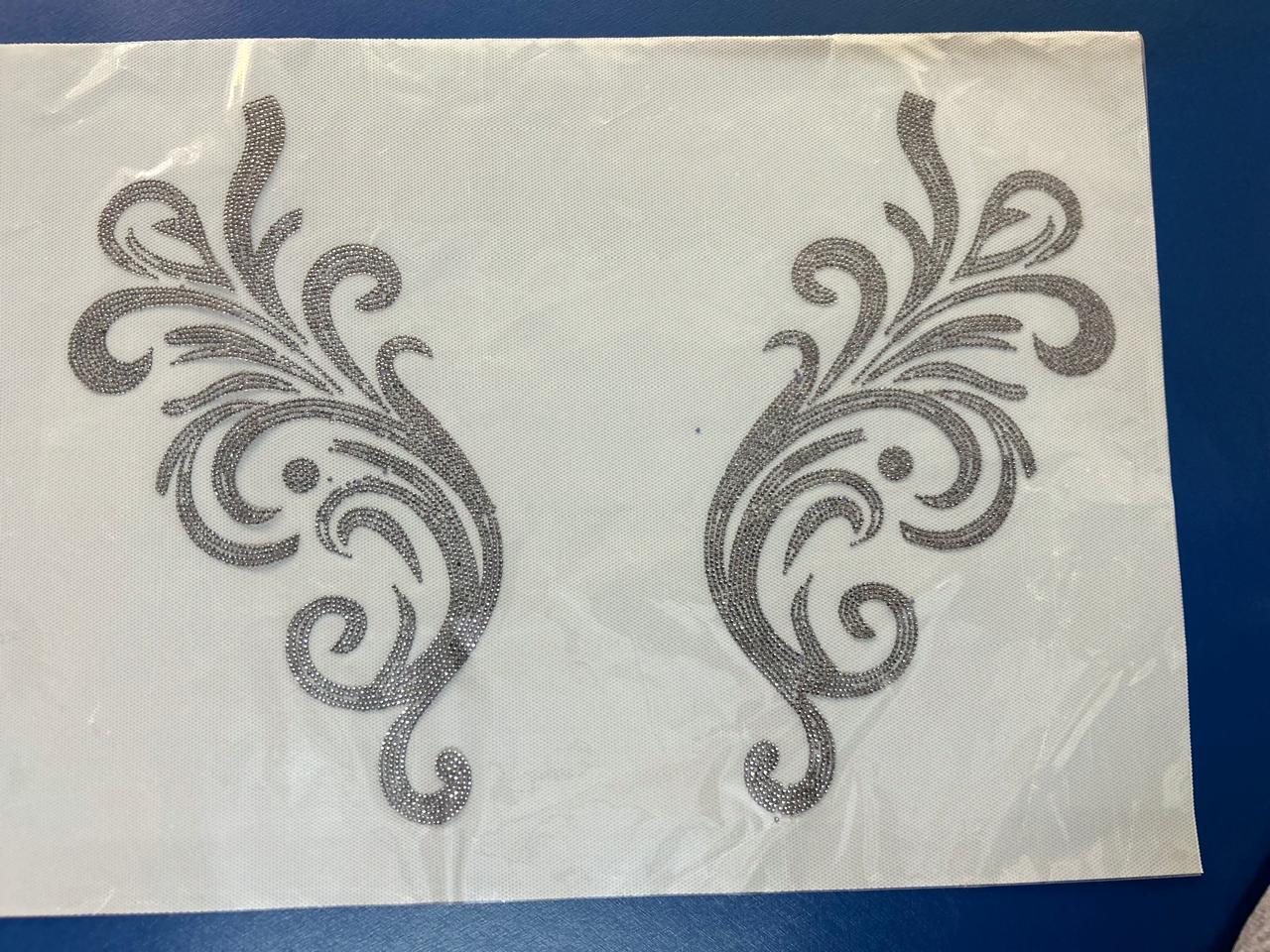 Silver Scroll Swirl Rhinestone Heat Transfer Sticker – Mirror Pair