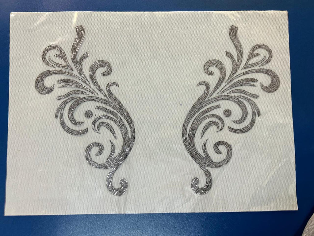 Silver Scroll Swirl Rhinestone Heat Transfer Sticker – Mirror Pair