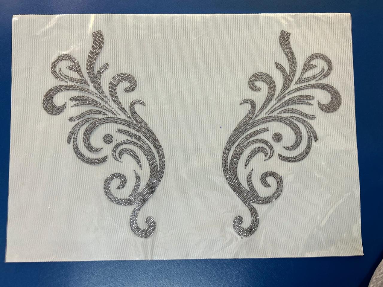 Silver Scroll Swirl Rhinestone Heat Transfer Sticker – Mirror Pair
