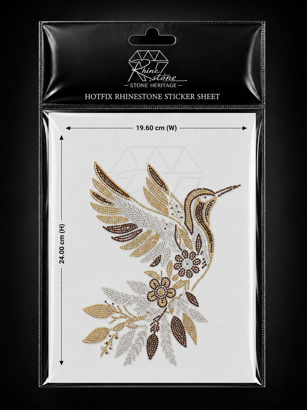 Hummingbird & Floral Rhinestone Heat Transfer Sticker with Flock – 4SS Hotfix Iron-On Stone Sheet