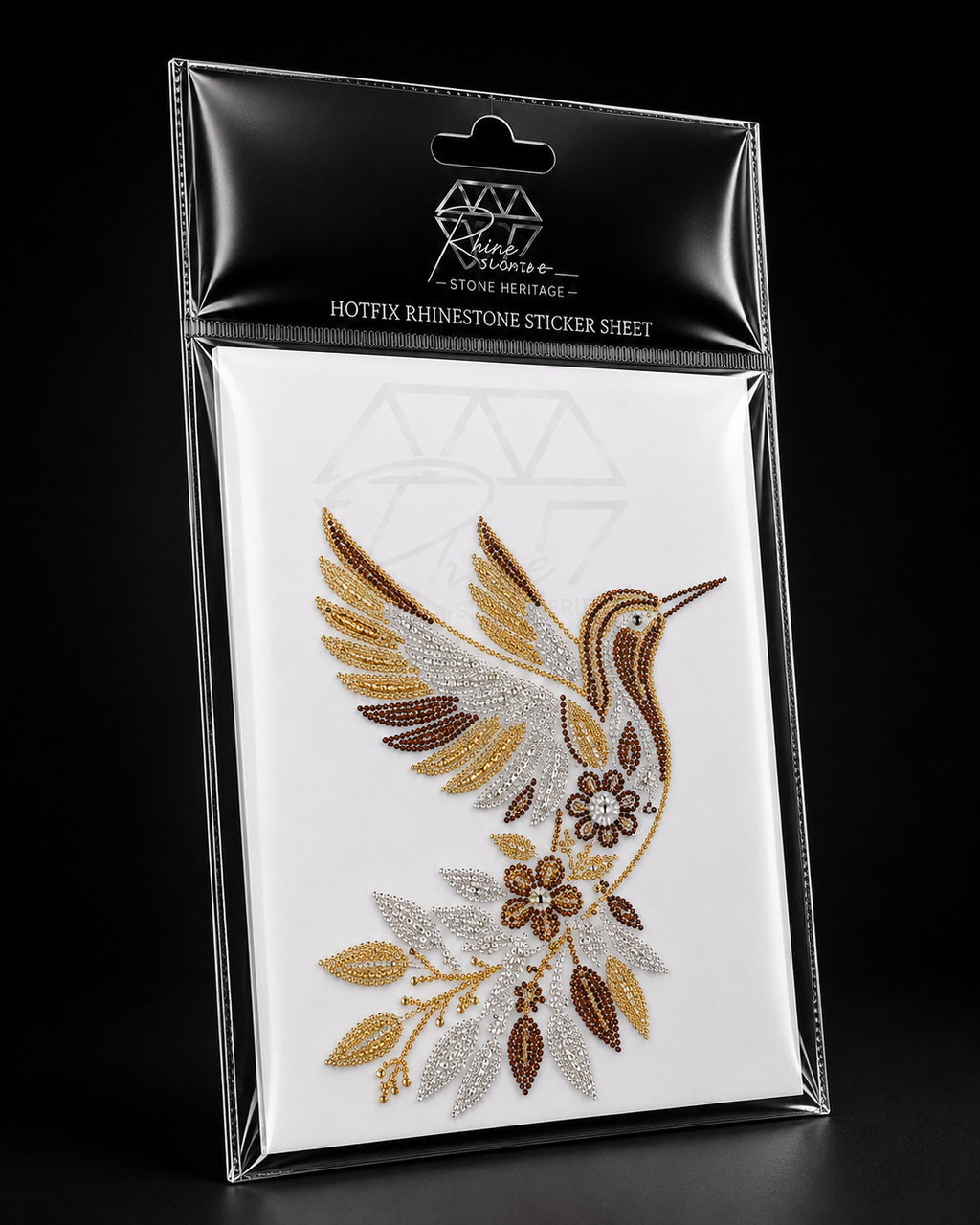 Hummingbird & Floral Rhinestone Heat Transfer Sticker with Flock – 4SS Hotfix Iron-On Stone Sheet
