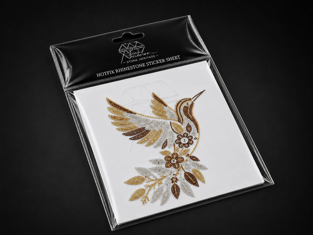 Hummingbird & Floral Rhinestone Heat Transfer Sticker with Flock – 4SS Hotfix Iron-On Stone Sheet