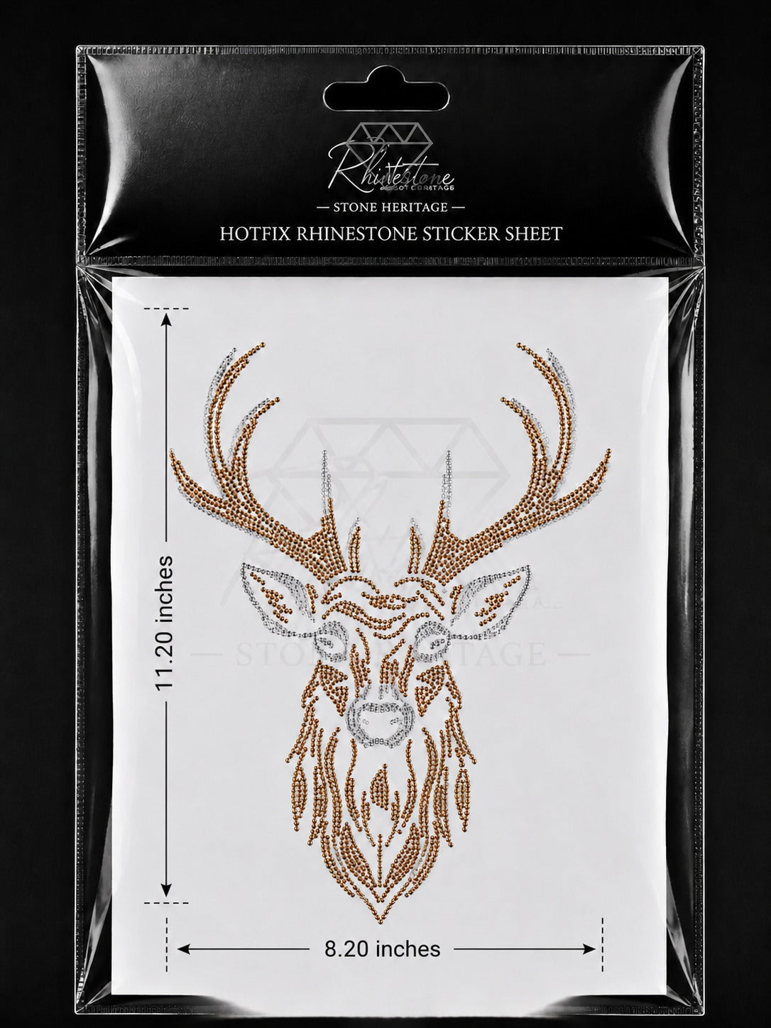 Stag Head Rhinestone Heat Transfer Sticker – 4SS Hotfix Stone with Flock Backing
