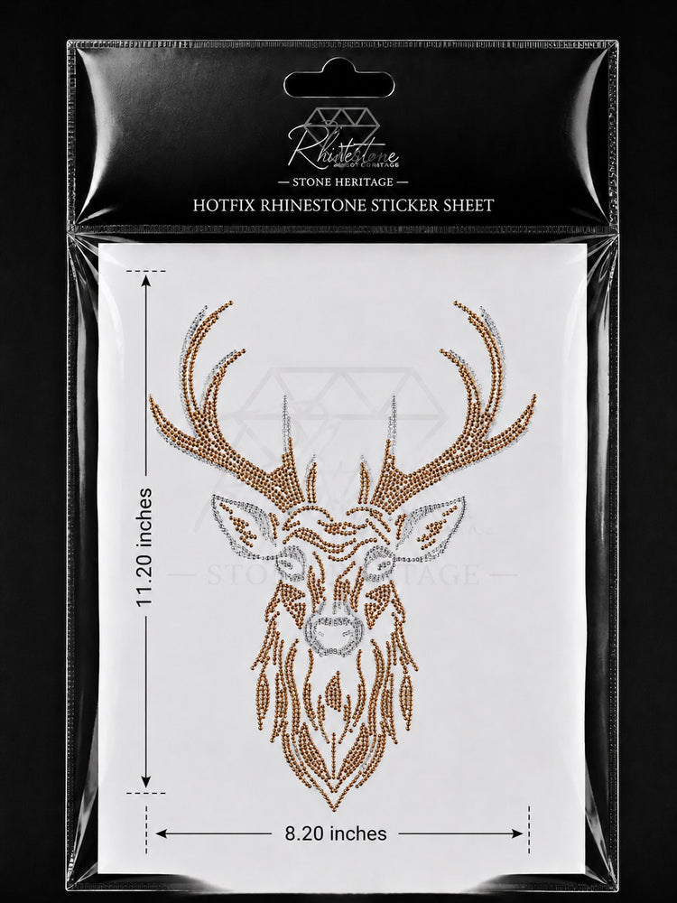 Stag Head Rhinestone Heat Transfer Sticker – 4SS Hotfix Stone with Flock Backing