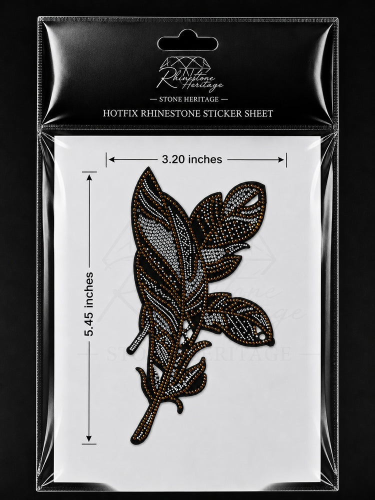 Feather & leaves hotfix rhinestone heat transfer sticker