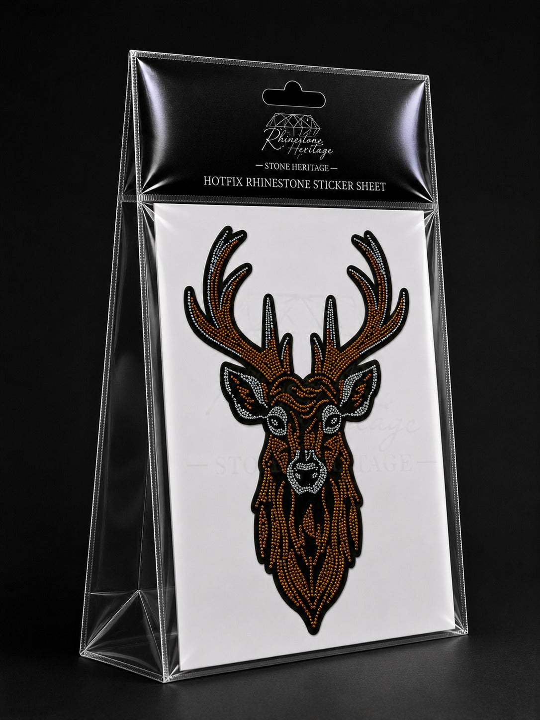 Stag Head Rhinestone Heat Transfer Sticker – 4SS Hotfix Stone with Flock Backing