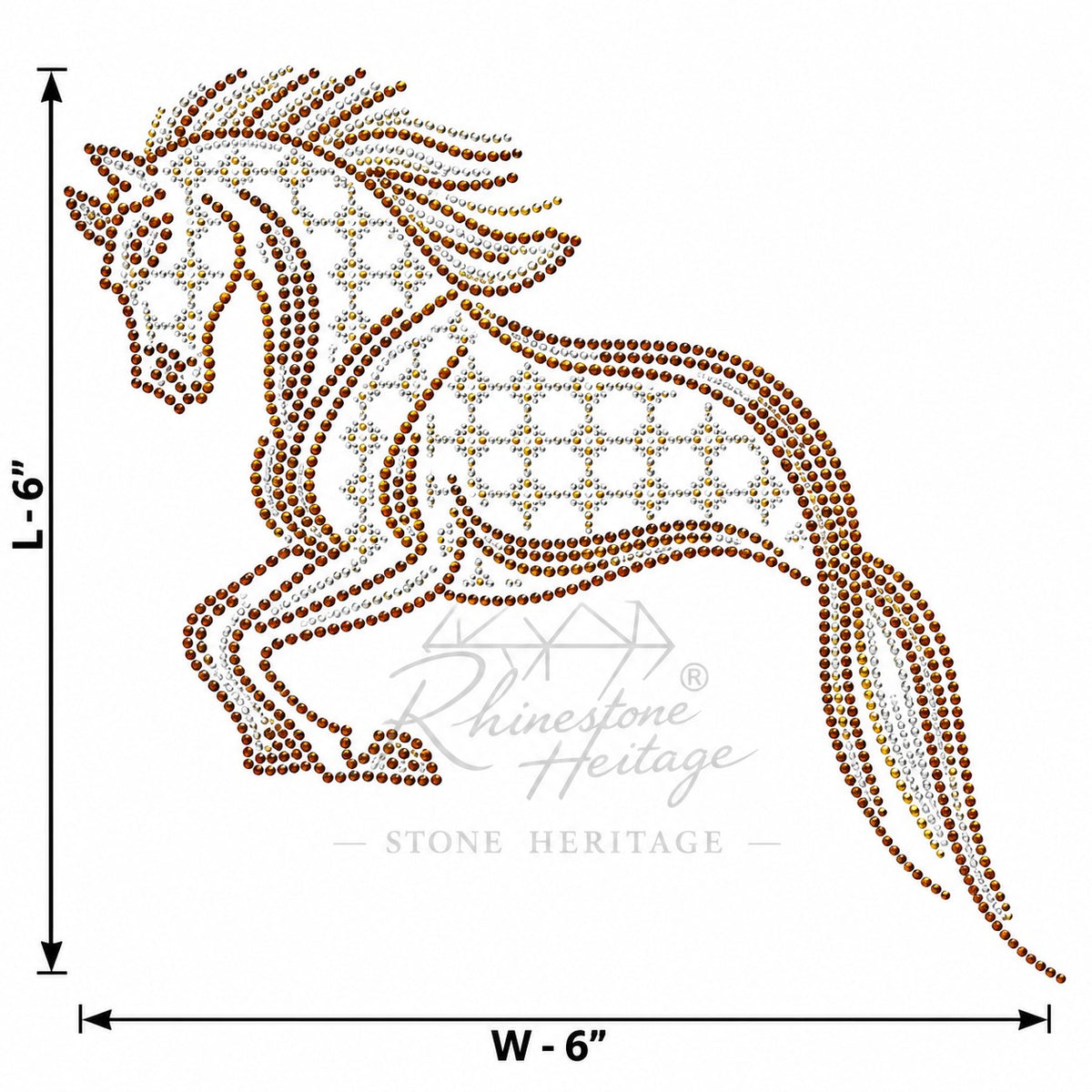 Galloping Horse Rhinestone Sticker Brown Gold Crystal SS4 SS1 Hotfix Iron-On Transfer – Rhinestone Heritage