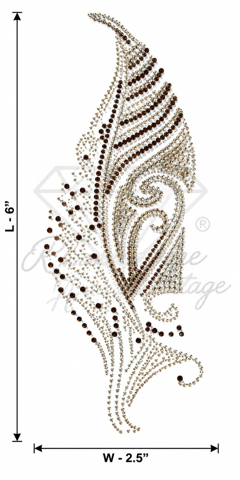 Peacock Feather Rhinestone Sticker Silver Brown Gold SS4 SS1 Hotfix Iron-On Transfer – Rhinestone Heritage