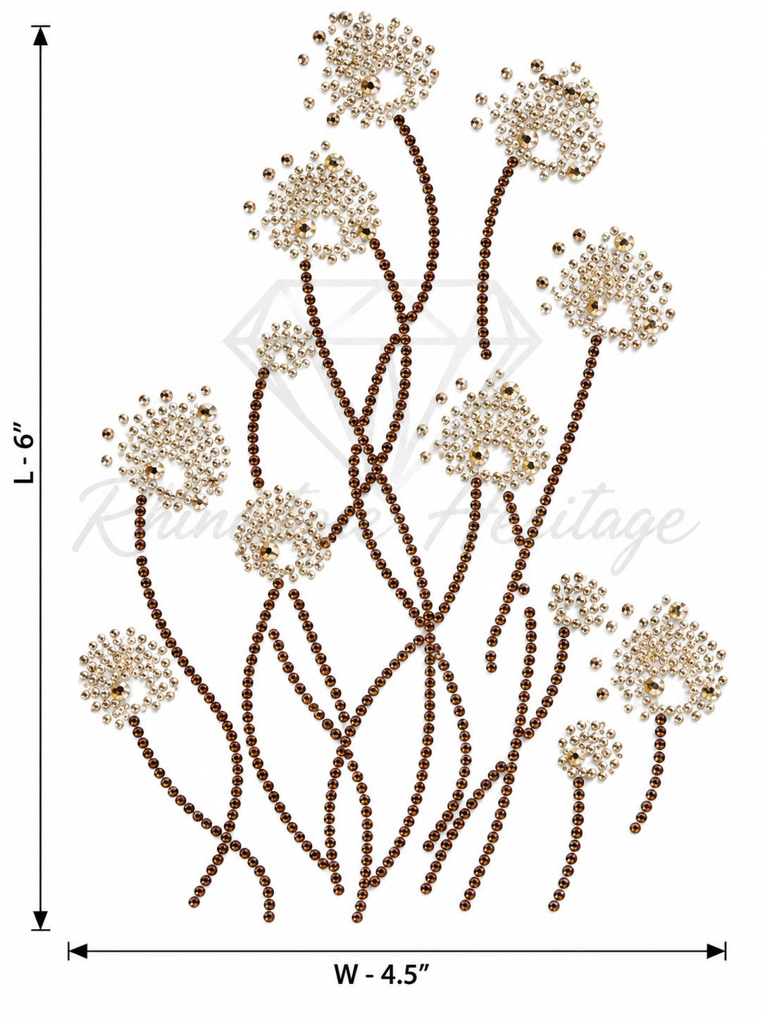 Wildflower Dandelion Bouquet Rhinestone Sticker Silver Gunmetal SS4 SS1 Hotfix Iron-On Transfer – Rhinestone Heritage