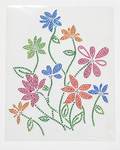 Multicolor floral rhinestone heat transfer sticker with colorful flowers and green stems for apparel decoration.